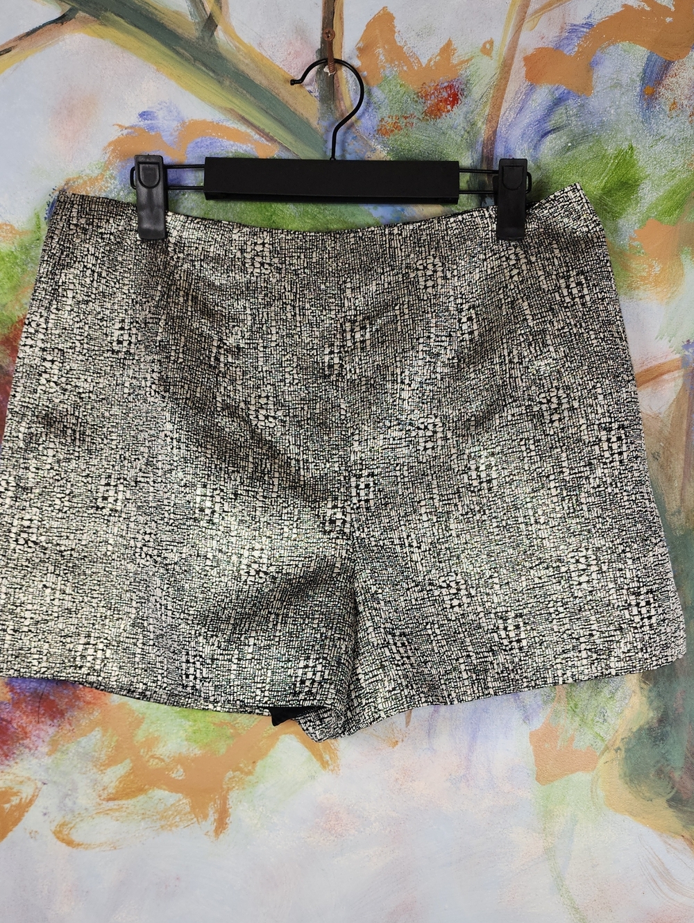 Black and Silver Textured High Waist Shorts.